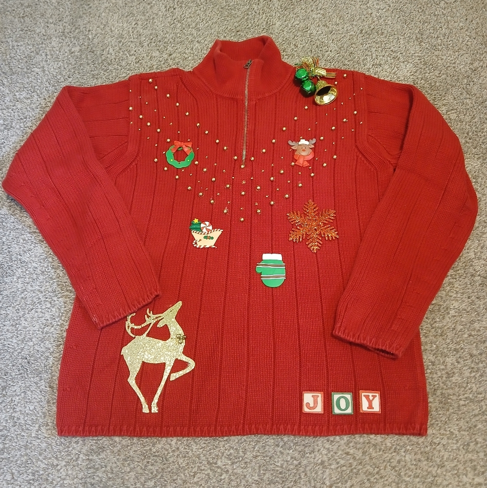Polo Jeans Co Ralph Lauren 1/4 Zip Ugly ChristmaS Sweater Women's Medium